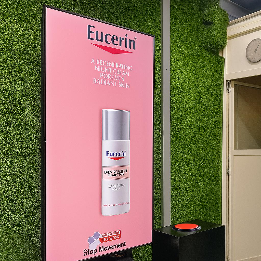 Guests playing Freeze the Frame interactive game at a corporate event in Dubai, focusing on screen visuals and pressing the button to stop the image at the perfect moment.